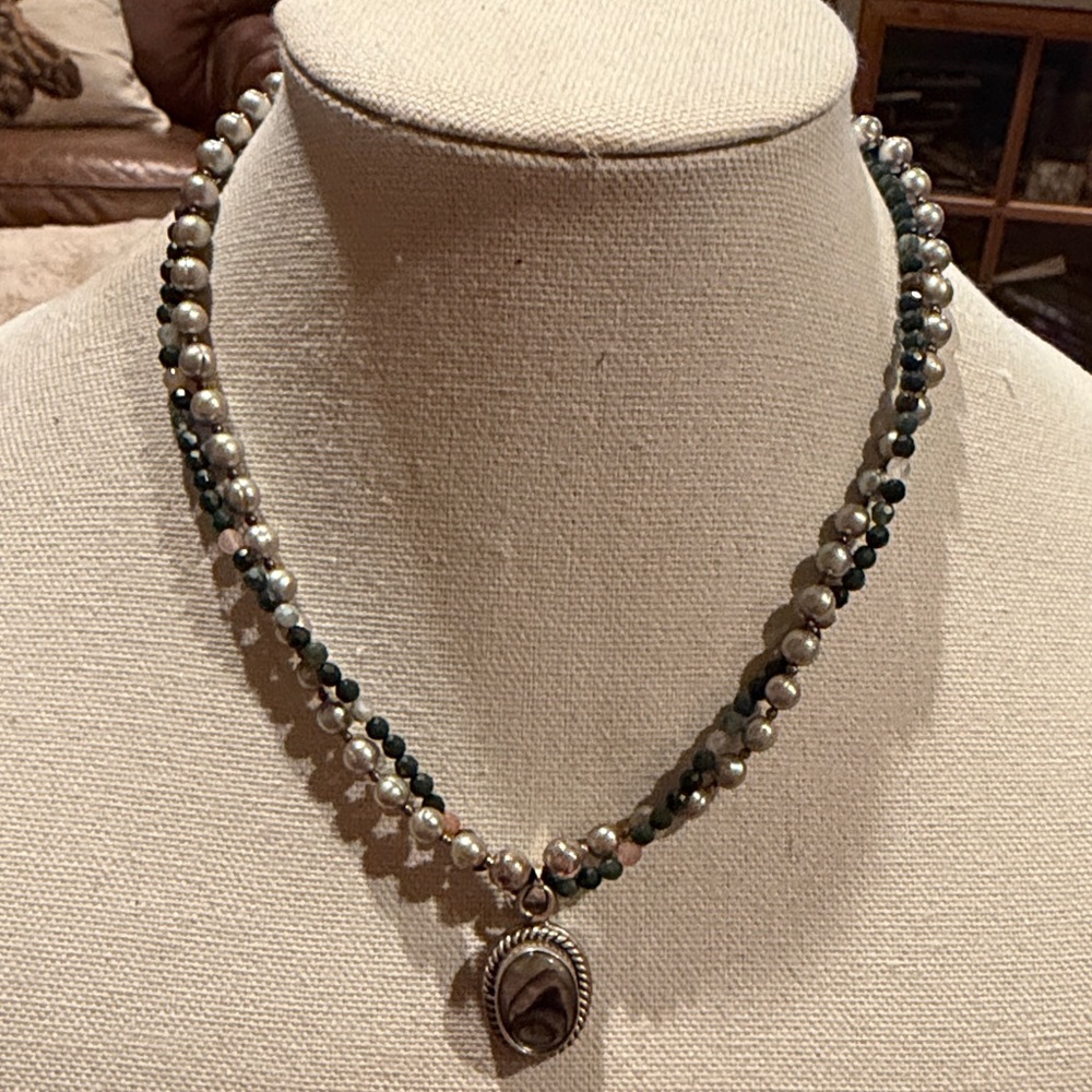 Elegant Pearl Silver and Stone  Necklace